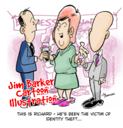 Identity theft cartoon by Jim Barker cartoon illustration