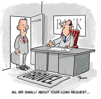 Loan application cartoon by Jim Barker cartoon illustration