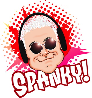 Spanky character mascot designed for a DJ and quizmaster by Jim Barker cartoon illustration